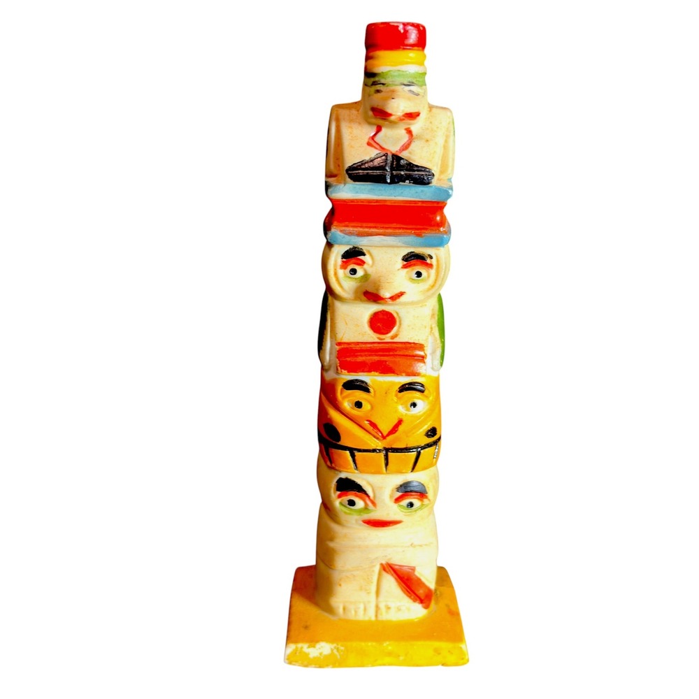 1950s NW Coast Carved Bone Totem Pole Made in Japan Mid-Century Kitsch 5.75 inch